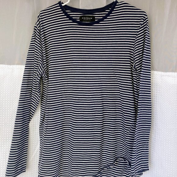Pacsun long sleeved navy blue white stripe tshirt, Size L - Picture 1 of 5